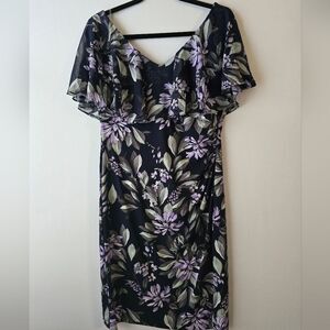 Connected Apparel Popover Navy Floral Sheath Dress Size 12